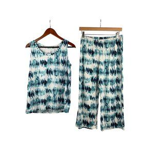 AnyBody Watercolor Print Sleeveless Tank & Cropped Pants Lounge Set S